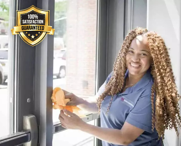 Professional cleaning team working in a commercial facility